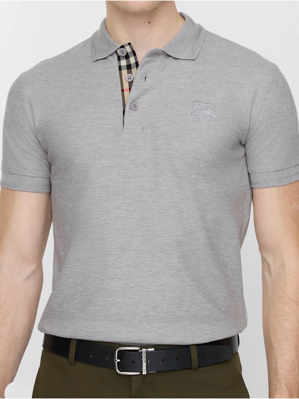Burberry Men's Grey Short-Sleeve Cotton Polo Shirt Size Xxl